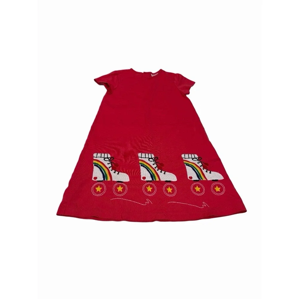 Hanna Andersson Girl Dress rainbow roller skate Size 130/8 Red 100 Cotton